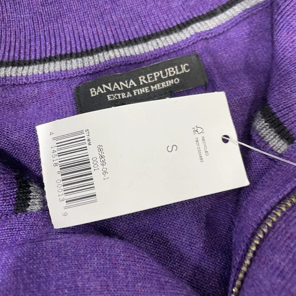Banana Republic 1/4 Zip Merino Wool Pullover Sweater Men’s Small Purple New